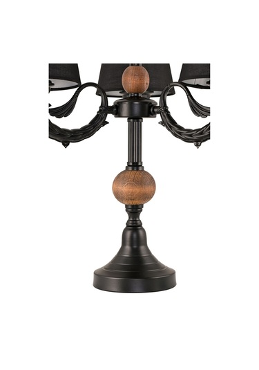 Üçlü Şamdan Masa Lambası Abajur Siyah Siyah Şapkalı Siyah