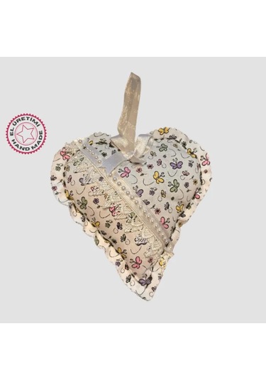 Uretti - Gamze 4416 - El Yapımı Kalpli İnci Dantelli Lavanta Tanecikli Kese 15cm - Beyaz