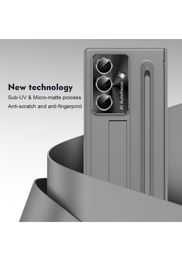 Samsung Galaxy Uyumlu Z Fold7 5g Kılıf Pc Cep Telefonu Kılıfı, Ayaklı Ve Kalemli - Gri Gri