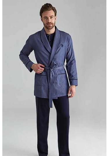 U.S Polo Assn. 12000 Erkek Uzun Kollu Kısa Kollu Şortlu Takım Sabahlık 3'lü 001