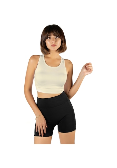 Terapi Men Krem Sırt Detaylı Fitted/vücuda Oturan Kare Yaka Spor Bluz Krem