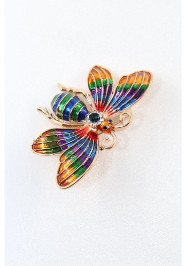 Gold Kelebek Broş. Kristal Taşlı Kelebekli Yaka İğnesi Broş. Erkek Kadın Broş. Çok Renkli