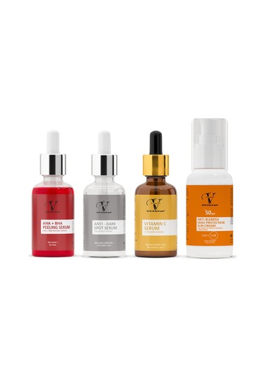 Vitanova Aha-Bha Peeling Serum 30 ML + Anti-Dark Spot Serum 30 ML + Vitamin C serum 30 ML + Leke Karşıtı Güneş Kremi SPF50+ 50 ML