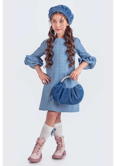 İndigo Valon Kesim Şapkalı-çantalı Elbise İndigo