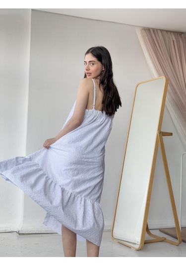 Retrobird Adel Askılı Brode Elbise Kadın Beyaz-13845 Beyaz