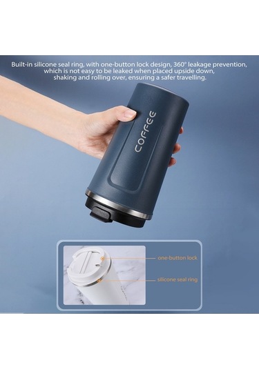 Ulzyvf 380ml Paslanmaz Çelik Termal Kahve Termosu - Sızdırmaz, Taşınabilir Seyahat Bardağı Mavi, Kahvaltılık İçin Uygun Mavi