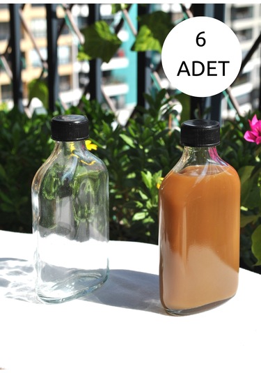 6'lı Cam Şeffaf Cold Brew Şişesi Sızdırmaz Siyah Plastik Kapaklı