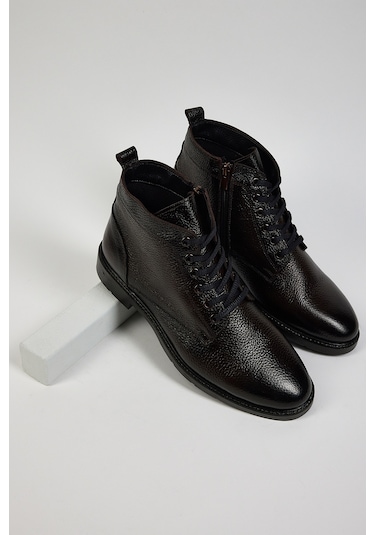 Tonny Black Erkek Kahve Rahat Kalıp Hakiki Deri Erkek Önü Bağcıklı Bot Kahverengi