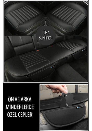 Su Geçirmez Deri Oto Ön Arka Araba Koltuk Minder Örtüsü 3'lü