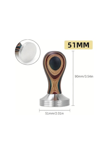 Motion003 1 Adet Alıkısscafe Premium 51mm Kahve Dizgisi 304 Paslanmaz Çelik Çıkarılabilir Düz Taban Renkli Ahşap Sap Kolay Temizlenebilir Espresso Demleme Ahşap