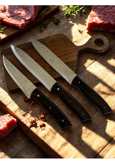 Lazoğlu 3lü Bıçak Seti Ahşap - Siyah