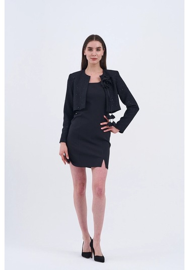 Trend Kadın Modern Ve Şık Ceket Ve Elbise Kombini Siyah