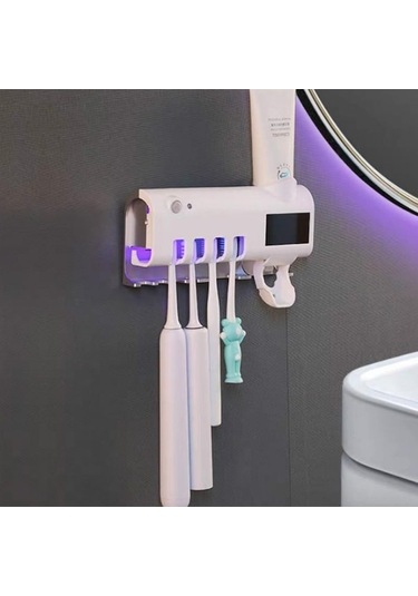 Novahub Beyaz Diş Fırçası Rafı Ultraviyole Sterilizasyon Akıllı Dezenfektör Yumruksuz Duvara Monte Yıkama Diş Macunu Sıkma Cihazı Beyaz Beyaz