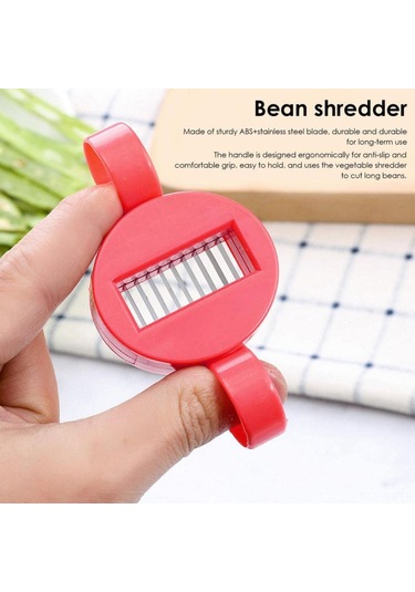 Reedark 2'li Paket Yeşil Fasulye Dilimleyici, Fransız Stili Uzun Fasulye Kesici, Paslanmaz Çelik Bıçaklı Mutfak Aleti Kırmızı