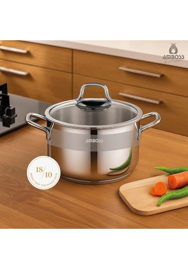 Amboss Saphire Paslanmaz Çelik 18 cm Cam Kapaklı Derin Tencere