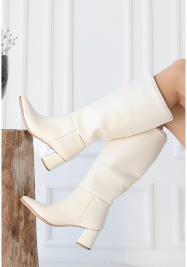 Roksa Ten Cilt Topuklu Çizme Ten