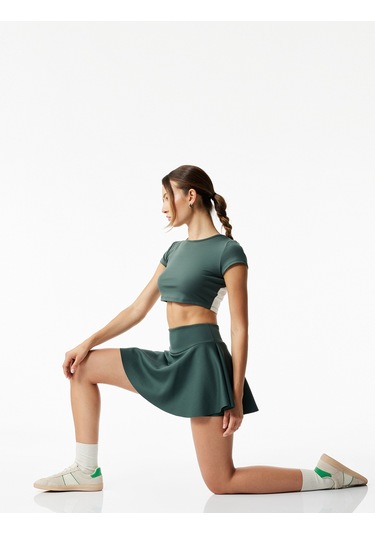 Koton Yüksek Bel Rahat Kalıp Scuba Mini Spor Şort Etek Yeşil 6wak40027nk Fıstık Yeşili