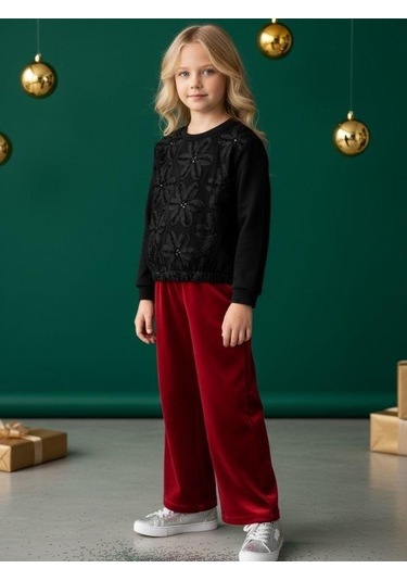 Zekids Kız Bebek Çiçek Nakışlı Sweatshirt-16479 Siyah