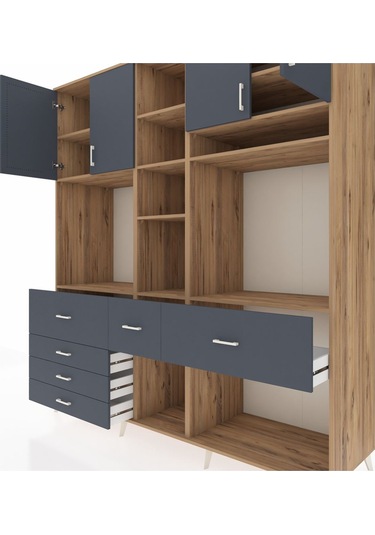 Kronos Dolap 11 Raflı 6 Çekmeceli 4 Kapaklı 220x59x243 Çam-antrasit/antrasit Antrasıt/antrasıt
