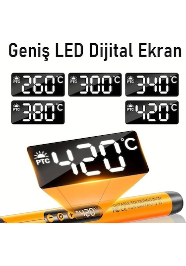 Valkyrie Şarjlı Dijital Ekranlı Havya Seti 420 C Ayarlanabilir Sıcaklık Type-c Hızlı Şarj