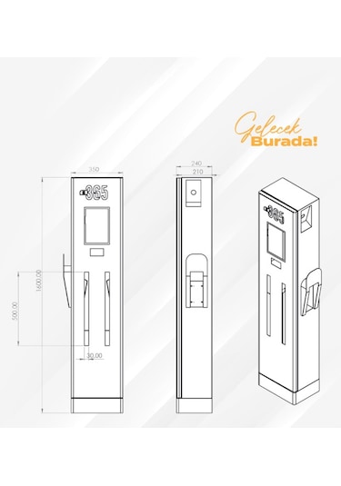 E 365 Dc Dikili Tip 10 İnç Ekranlı Acrel Sayaçlı Tek Kablolu 40 Kw Sarj İstasyonu