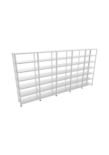 Rafburada 7 Katlı 5'li Galvaniz Çelik Raf - Depo, Arşiv, Kiler, Dosya, Market Rafı-43x75 cm-150 cm-1.00 mm