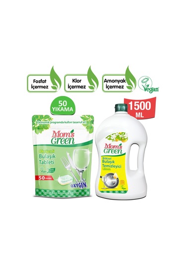Mom's Green Ekolojik Bulaşık Makinesi Deterjanı 30 Tablet + Bitkisel Elde Bulaşık Temizleyici Limonlu 1500 ML