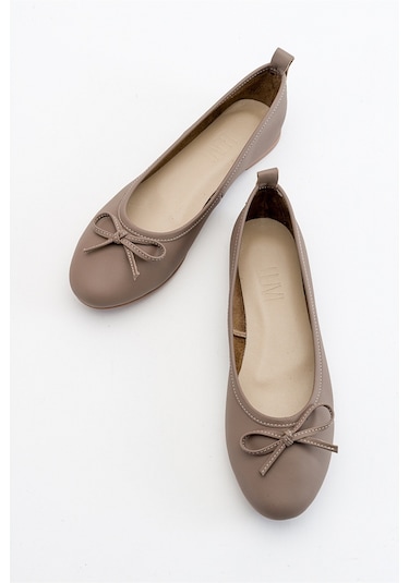 Luvishoes Cilt Hakiki Deri Kadın Babet Ayakkabı 01 Taş