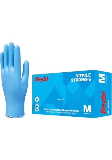 Beybi İş Eldiveni - Muayene Mavi Nitril Pudrasız Strong-5 - 20 Mavi