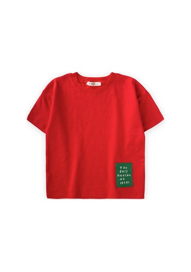 Cigit Yırtmaç Detaylı Etiketli T-shirt 2-10 Yaş Kırmızı Kırmızı