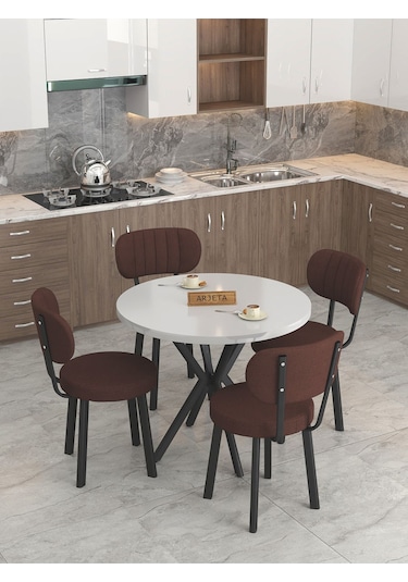 Mygusi Azra Mutfak Masa Takımı 90 Cm Masa Beyaz Masa + 4 Sandalye Kahve