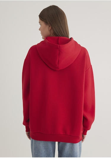 Mavi - Mavi Logo Baskılı Kapüşonlu Kadın Sweatshirt 1600361-86417 Kırmızı