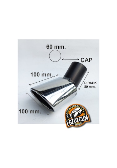 60 Mm. Dirsek Yassı Kesik Tekli Krom Egzoz Ucu Eksoz