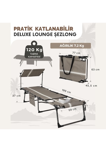 Kingcamp Magnolia B10 Plus Hands-free Premium 7 Kademeli Katlanır Şezlong Grey/white Gri
