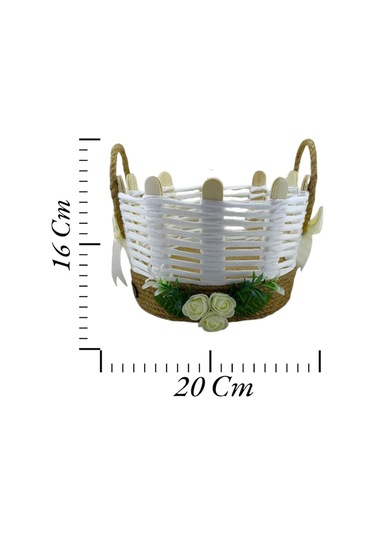 El Yapımı Hasır Sepet Takı Organizer Banyo Makyaj Kutusu Komodin Üstü Düzenleyici Beyaz