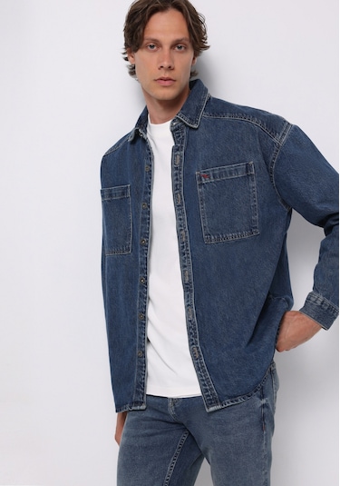 Colins Oversize Fit Erkek Mavi Shacket Cl1077540 Q1.v1 Dn44675 Denim Colins Oversize Fit Erkek Mavi Shacket Cl1077540 Q1.v1 Dn44675 Denim