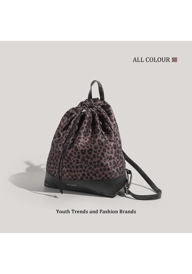 Charhp&kejnt2025 Yeni Hafif Moda Bağcıklı Leopar Desenli Sırt Çantası Büyük Kapasiteli Çok Yönlü İşe Gidip Gelme Sırt Çantası Kahverengi