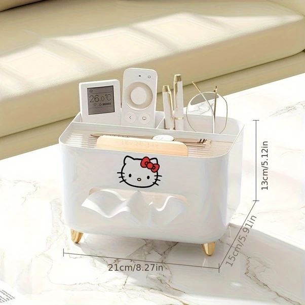 Sunshine011 1 Adet Hello Kitty Peçetelik - Dekoratif Kapaklı, Yaşam Odası, Banyo, Ofis İçin Yer Tasarruflu Saf Beyaz