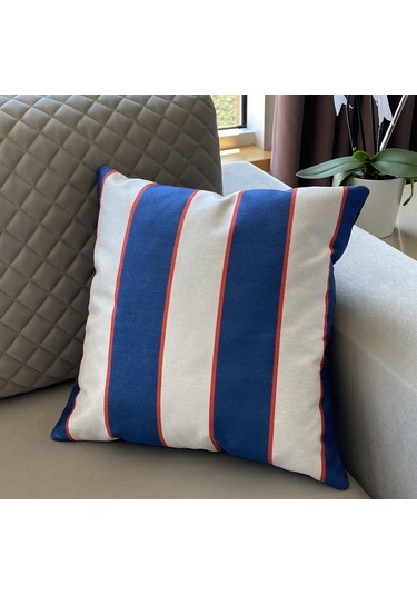 Lacivert Beyaz Çizgili Dekoratif Kırlent Kılıfı (473327764)