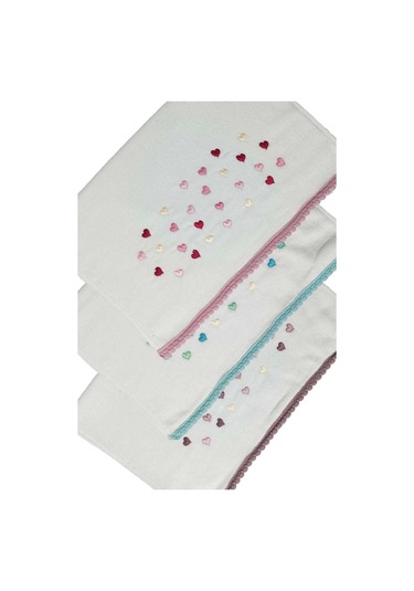 3 Lü Renkli Kalpli Su Taşı Kenar İşlemeli Havlu Seti 50x90 Cm Çok Renkli