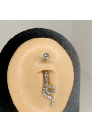 Aya Tasarım Gümüş Renk Yılan Figürlü Göbek Piercing