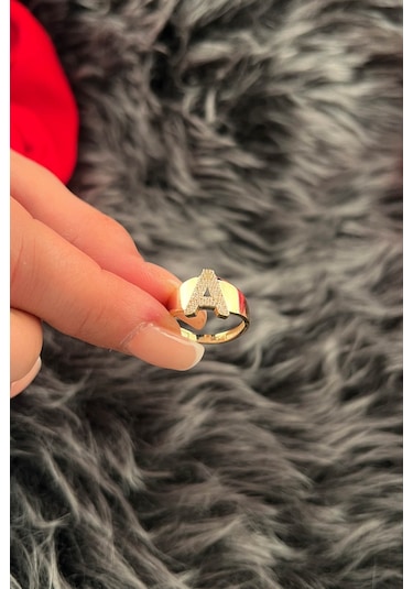 Fiyonk Kuyumculuk 14 Ayar Altın Taşlı A Harfli Yüzük 001