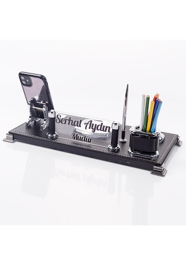 Milano Masa İsimliği Masaüstü Siyah Deri Ofis Seti