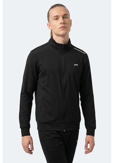 Slazenger Revolver Erkek Fermuarlı Dik Yaka Cepli Siyah Sweatshırt