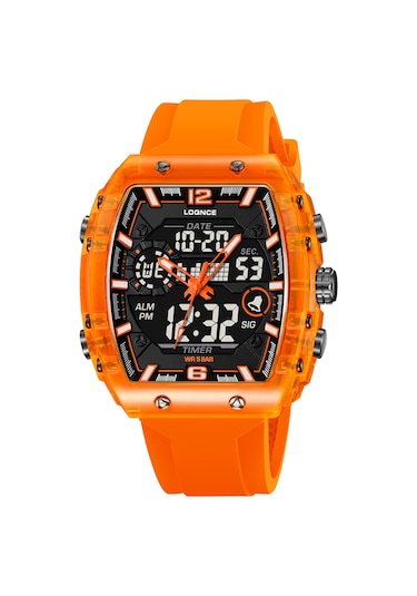 Loqnc 98003 Erkekler İçin Işıklı Elektronik Su Geçirmez Saat Turuncu Renk