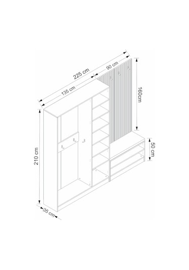 Kale Dekor Panel 1 Bölme Raf Portmanto+ayk Mind Byz 3 Kapaksız