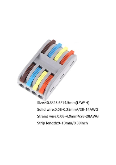 Hızlı Kablo Ekleme Birleştirme Aparatı 4 Dörtlü Klemens - 5 Adet