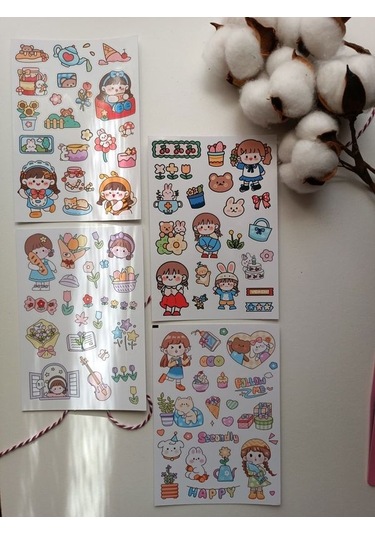 Kawaii Kız Tema Etiket Sticker Set