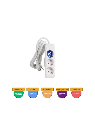Viko Multi-let 3'lü Grup Priz Topraklı Çocuk Korumalı 5 Metre Beyaz - 90113305