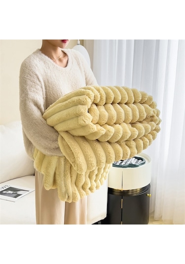 Tavşan Yünü Battaniyesi: Flanel Ofis Araç Küçük Battaniye-sarı 200 150 Sarı